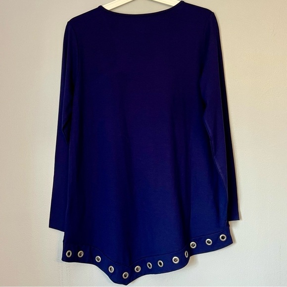 Soft Surroundings Missy S Navy Grommet Asymmetrical Metal Eyelets Hem Tunic Top - Picture 6 of 7